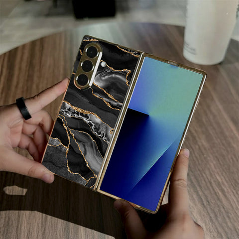 Samsung Galaxy Z Fold 7 - Black Marble Series - HQ Premium Shine Durable Golden Electroplate Case