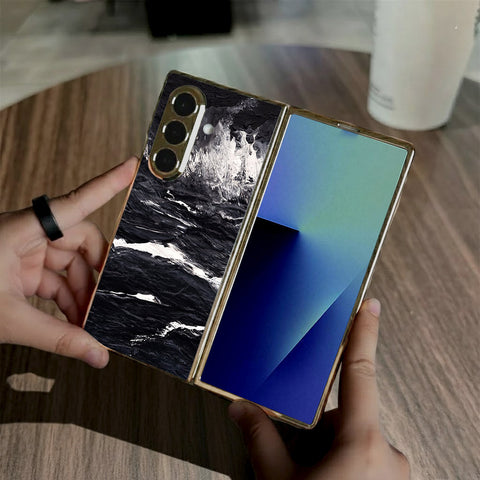 Samsung Galaxy Z Fold 7 - Black Marble Series - HQ Premium Shine Durable Golden Electroplate Case