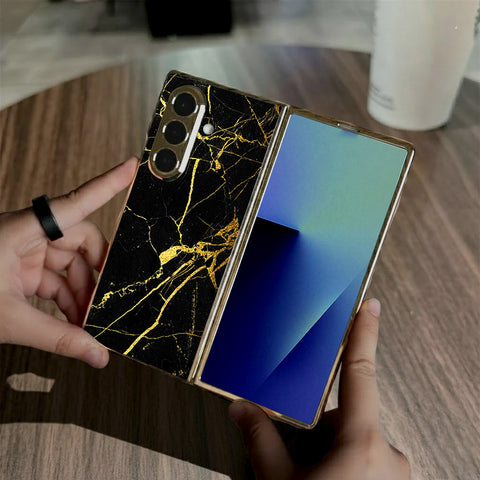 Samsung Galaxy Z Fold 7 - Black Marble Series - HQ Premium Shine Durable Golden Electroplate Case