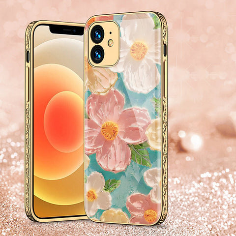iPhone 12 Cover - Floral Series - Premium Electroplated Shutterproof Case Soft Silicon Borders Case