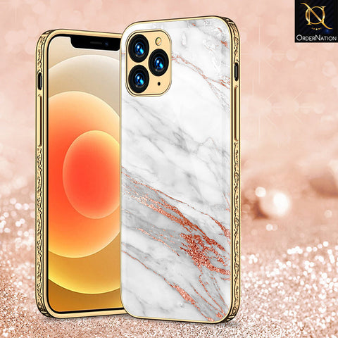 iPhone 13 Pro Max Cover - White Marble Series - Premium Electroplated Shutterproof Case Soft Silicon Borders Case