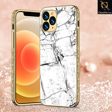 iPhone 13 Pro Max Cover - White Marble Series 2 - Premium Electroplated Shutterproof Case Soft Silicon Borders Case