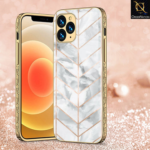 iPhone 13 Pro Max Cover - White Marble Series 2 - Premium Electroplated Shutterproof Case Soft Silicon Borders Case