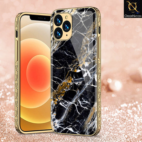 iPhone 13 Pro Max Cover - Black Marble Series - Premium Electroplated Shutterproof Case Soft Silicon Borders Case