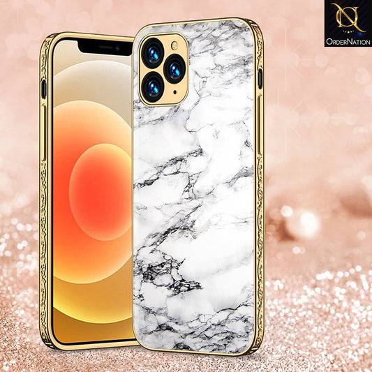 iPhone 13 Pro Max Cover - White Marble Series - Premium Electroplated Shutterproof Case Soft Silicon Borders Case