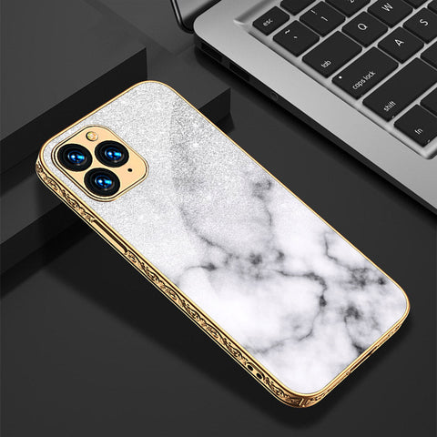 iPhone 13 Pro Max Cover - White Marble Series - Premium Electroplated Shutterproof Case Soft Silicon Borders Case