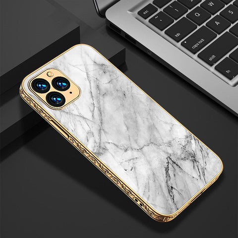 iPhone 13 Pro Max Cover - White Marble Series - Premium Electroplated Shutterproof Case Soft Silicon Borders Case