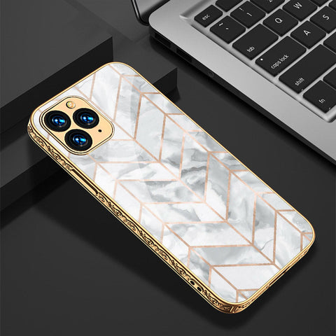 iPhone 13 Pro Max Cover - White Marble Series 2 - Premium Electroplated Shutterproof Case Soft Silicon Borders Case