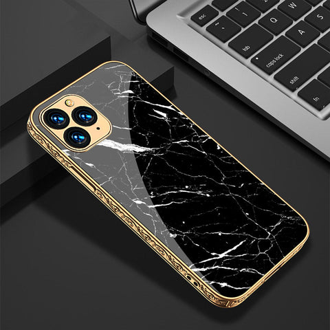 iPhone 13 Pro Max Cover - Black Marble Series - Premium Electroplated Shutterproof Case Soft Silicon Borders Case