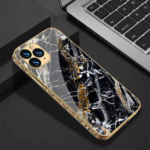 iPhone 13 Pro Max Cover - Black Marble Series - Premium Electroplated Shutterproof Case Soft Silicon Borders Case