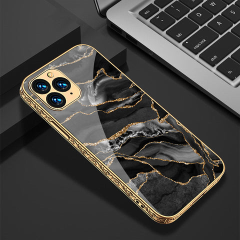 iPhone 13 Pro Max Cover - Black Marble Series - Premium Electroplated Shutterproof Case Soft Silicon Borders Case