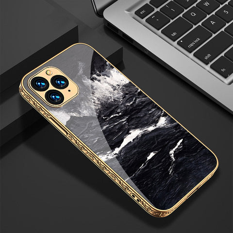 iPhone 13 Pro Max Cover - Black Marble Series - Premium Electroplated Shutterproof Case Soft Silicon Borders Case