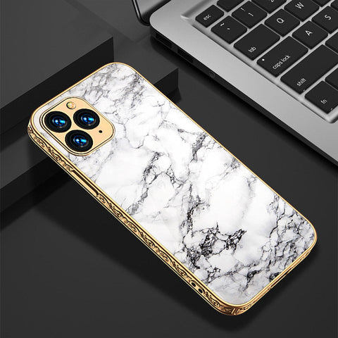 iPhone 13 Pro Max Cover - White Marble Series - Premium Electroplated Shutterproof Case Soft Silicon Borders Case