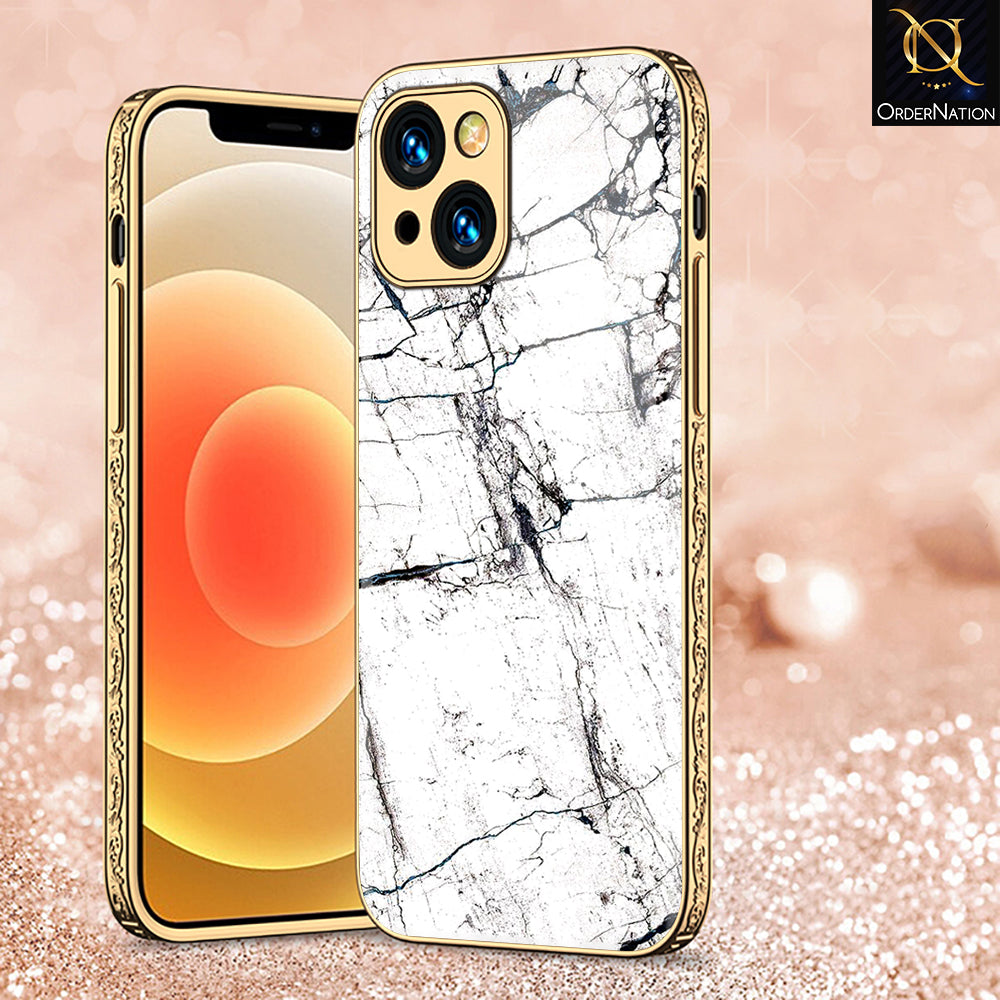 iPhone 15 Cover - White Marble Series 2 - Premium Electroplated Shutterproof Case Soft Silicon Borders Case (Fast Delivery)