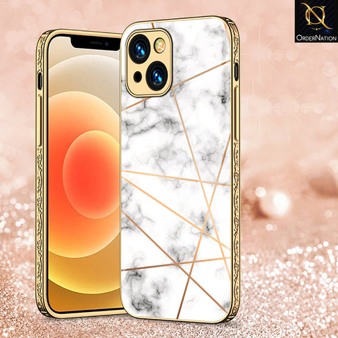 iPhone 15 Cover - White Marble Series 2 - Premium Electroplated Shutterproof Case Soft Silicon Borders Case