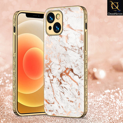 iPhone 15 Cover - White Marble Series 2 - Premium Electroplated Shutterproof Case Soft Silicon Borders Case