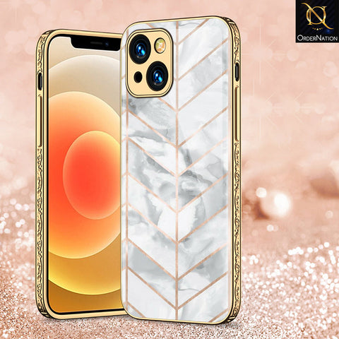 iPhone 15 Cover - White Marble Series 2 - Premium Electroplated Shutterproof Case Soft Silicon Borders Case