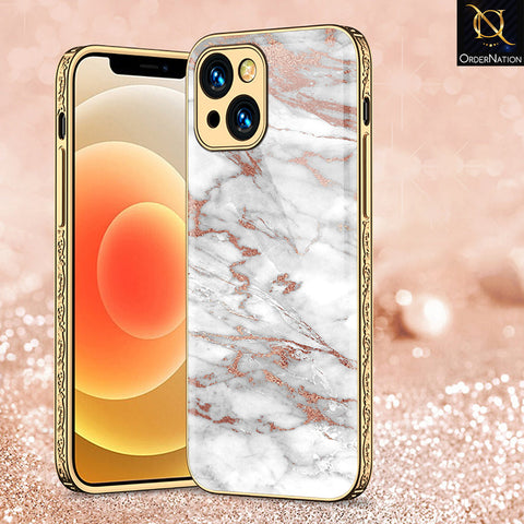 iPhone 15 Cover - White Marble Series 2 - Premium Electroplated Shutterproof Case Soft Silicon Borders Case