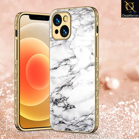 iPhone 15 Cover - White Marble Series - Premium Electroplated Shutterproof Case Soft Silicon Borders Case