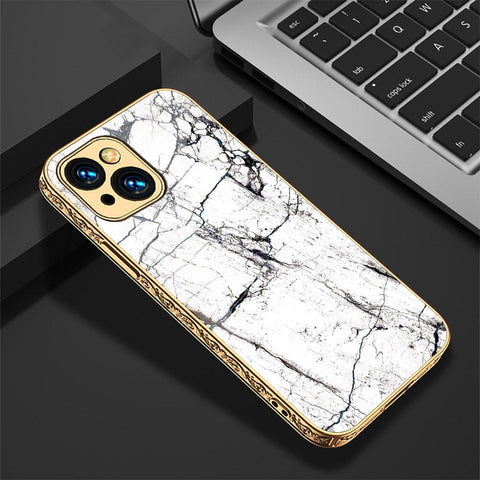 iPhone 15 Cover - White Marble Series 2 - Premium Electroplated Shutterproof Case Soft Silicon Borders Case