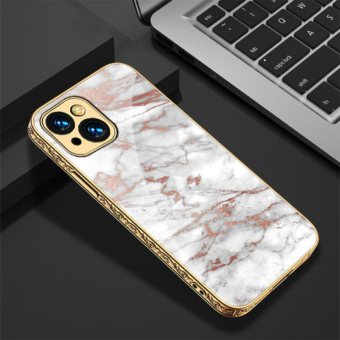 iPhone 15 Cover - White Marble Series 2 - Premium Electroplated Shutterproof Case Soft Silicon Borders Case