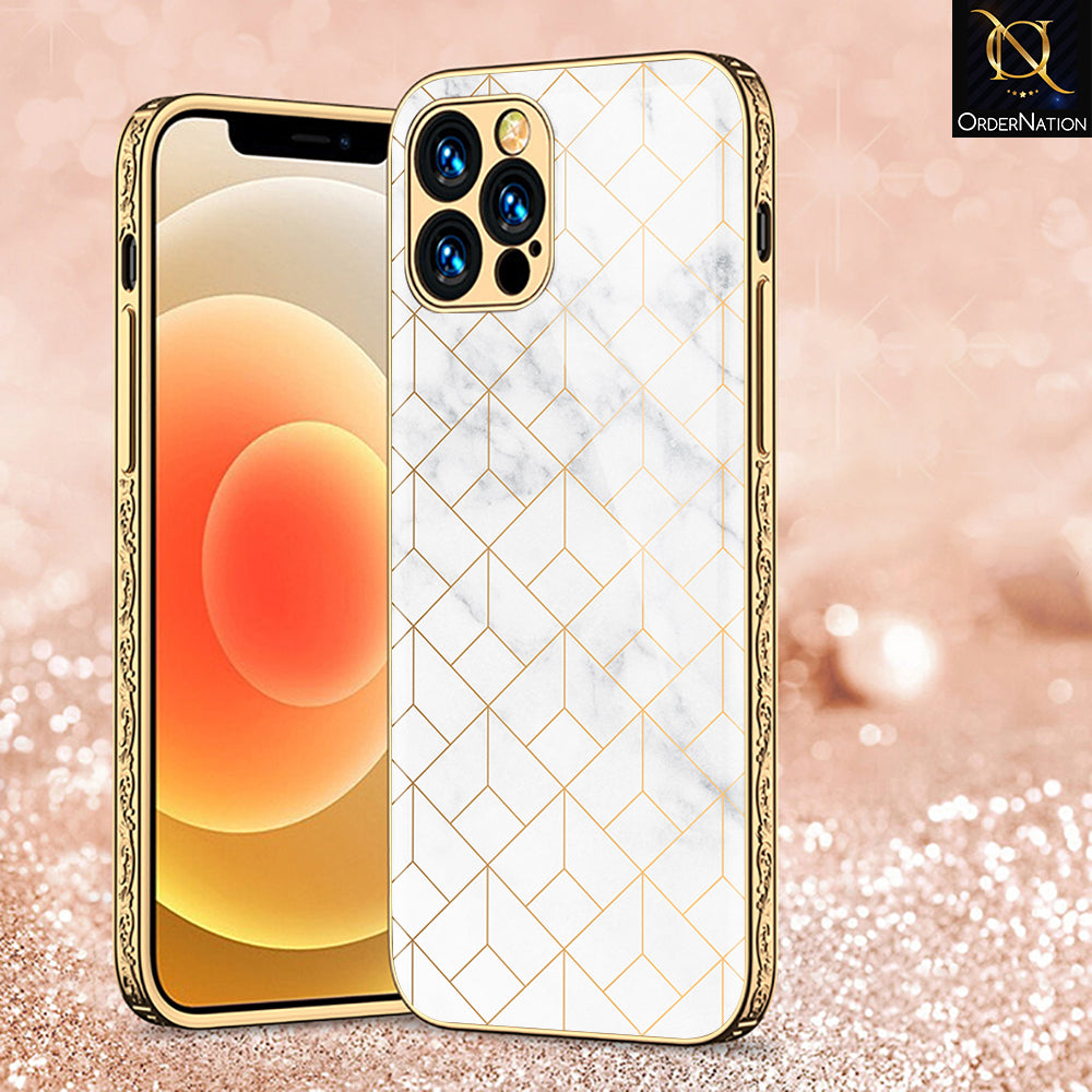 iPhone 15 Pro Max Cover - White Marble Series 2 - Premium Electroplated Shutterproof Case Soft Silicon Borders Case (Fast Delivery)