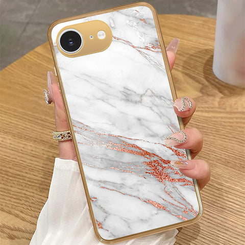 iPhone 16e - White Marble Series - HQ Premium Shine Durable Golden Electroplate Case