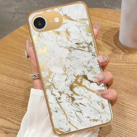 iPhone 16e - White Marble Series - HQ Premium Shine Durable Golden Electroplate Case