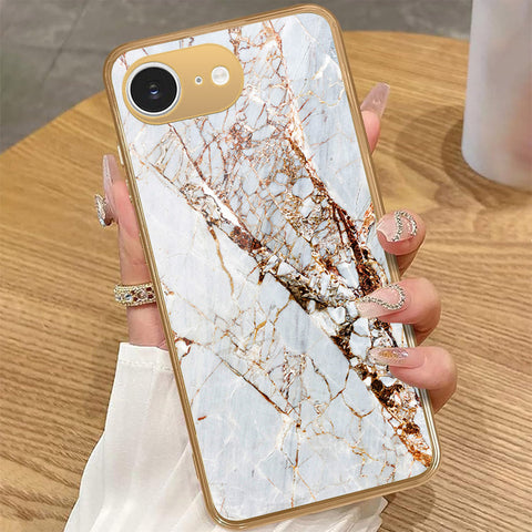 iPhone 16e - White Marble Series - HQ Premium Shine Durable Golden Electroplate Case