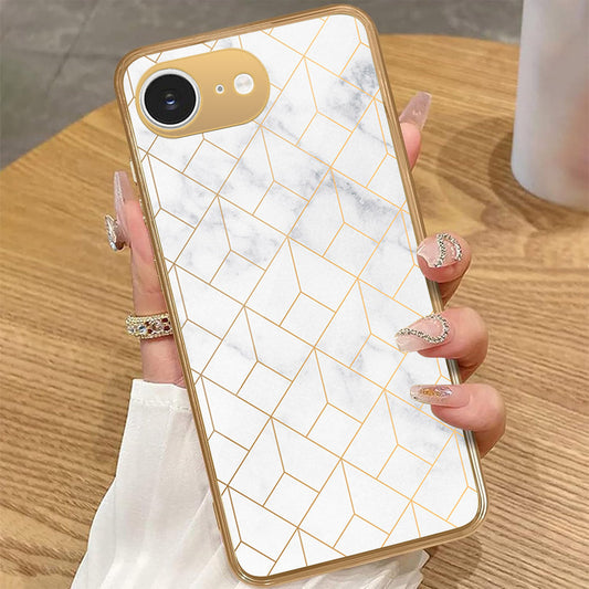 iPhone 16e - White Marble Series 2 - HQ Premium Shine Durable Golden Electroplate Case