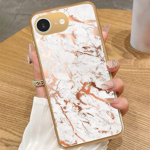 iPhone 16e - White Marble Series 2 - HQ Premium Shine Durable Golden Electroplate Case