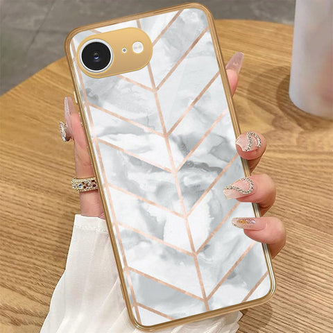 iPhone 16e - White Marble Series 2 - HQ Premium Shine Durable Golden Electroplate Case