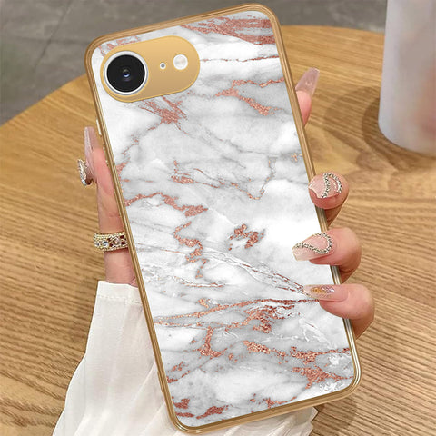 iPhone 16e - White Marble Series 2 - HQ Premium Shine Durable Golden Electroplate Case