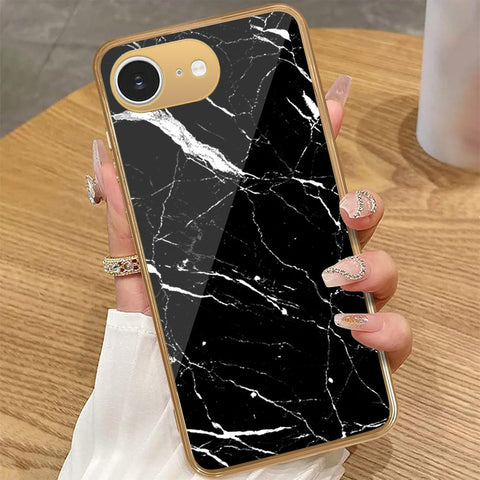 iPhone 16e - Black Marble Series - HQ Premium Shine Durable Golden Electroplate Case