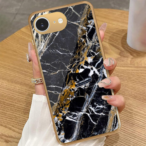 iPhone 16e - Black Marble Series - HQ Premium Shine Durable Golden Electroplate Case