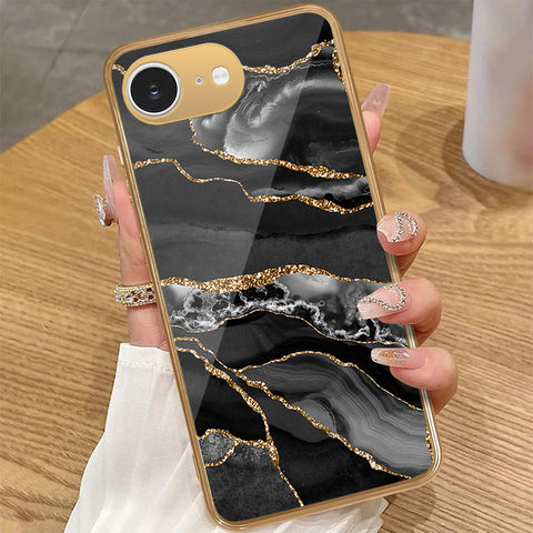 iPhone 16e - Black Marble Series - HQ Premium Shine Durable Golden Electroplate Case