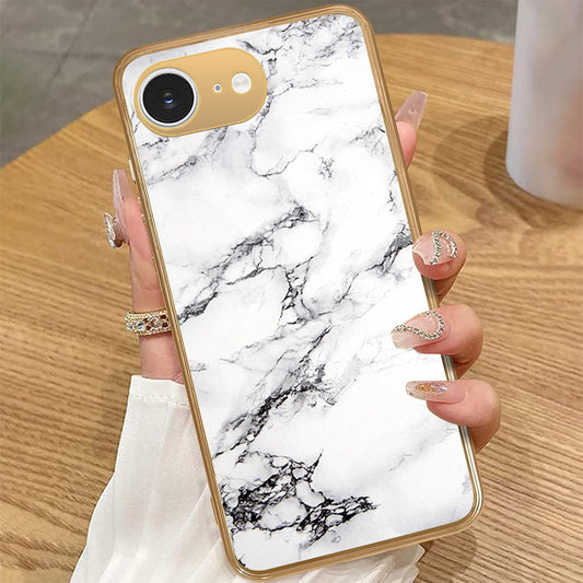 iPhone 16e - White Marble Series - HQ Premium Shine Durable Golden Electroplate Case
