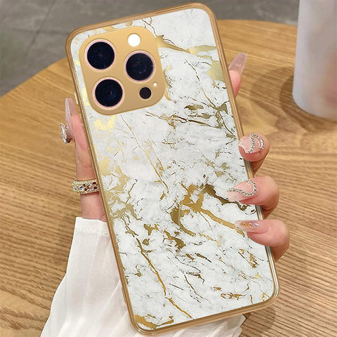 iPhone 16 Pro Max - White Marble Series - HQ Premium Shine Durable Golden Electroplate Case