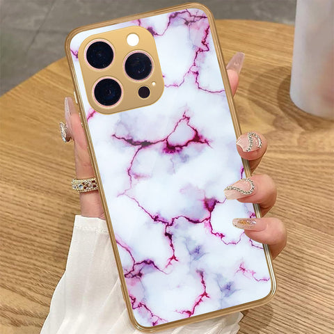 iPhone 15 Pro Max - White Marble Series - HQ Premium Shine Durable Golden Electroplate Case