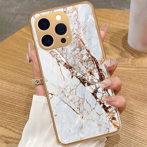 iPhone 14 Pro Max - White Marble Series - HQ Premium Shine Durable Golden Electroplate Case