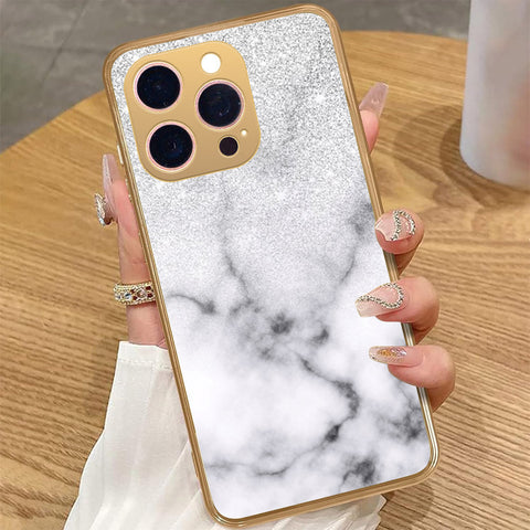 iPhone 14 Pro Max - White Marble Series - HQ Premium Shine Durable Golden Electroplate Case