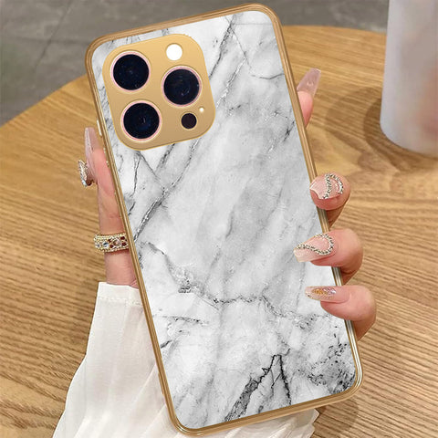 iPhone 15 Pro Max - White Marble Series - HQ Premium Shine Durable Golden Electroplate Case