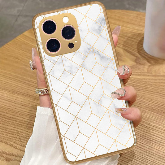 iPhone 16 Pro Max - White Marble Series 2 - HQ Premium Shine Durable Golden Electroplate Case