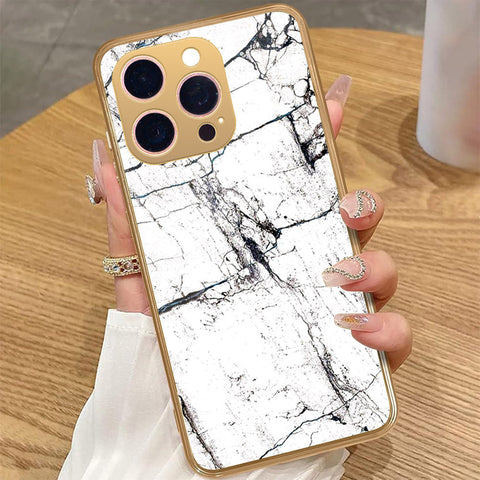 iPhone 14 Pro Max - White Marble Series 2 - HQ Premium Shine Durable Golden Electroplate Case