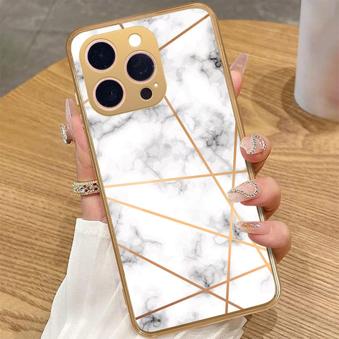 iPhone 14 Pro Max - White Marble Series 2 - HQ Premium Shine Durable Golden Electroplate Case