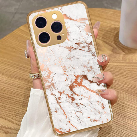 iPhone 13 Pro Max - White Marble Series 2 - HQ Premium Shine Durable Golden Electroplate Case