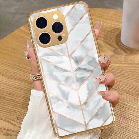 iPhone 13 Pro Max - White Marble Series 2 - HQ Premium Shine Durable Golden Electroplate Case