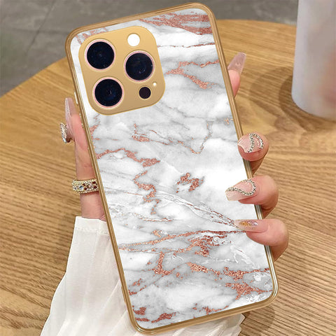 iPhone 14 Pro Max - White Marble Series 2 - HQ Premium Shine Durable Golden Electroplate Case