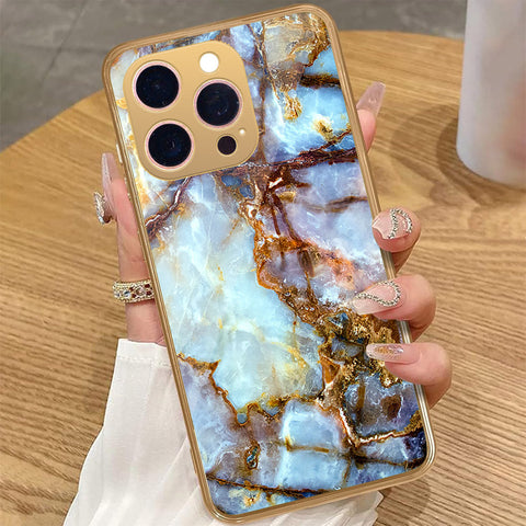 iPhone 15 Pro Max - Colorful Marble Series - HQ Premium Shine Durable Golden Electroplate Case