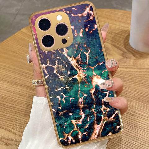 iPhone 15 Pro Max - Colorful Marble Series - HQ Premium Shine Durable Golden Electroplate Case